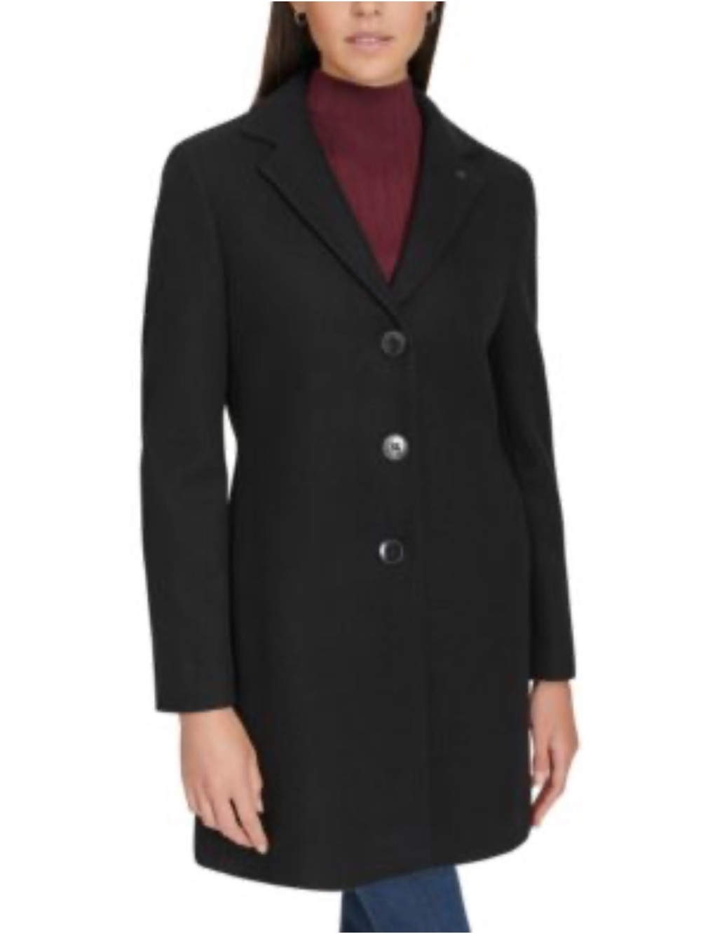 Calvin Klein Single-Breasted Notched-Collar Coat Black Size 0 NWT
